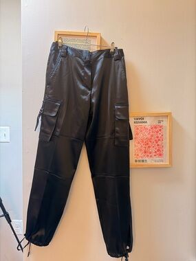 Black Faux Leather Cargo Joggers